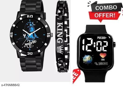 Mahadev watch with om bracelet mahadev dial watch for boys & men (combo )