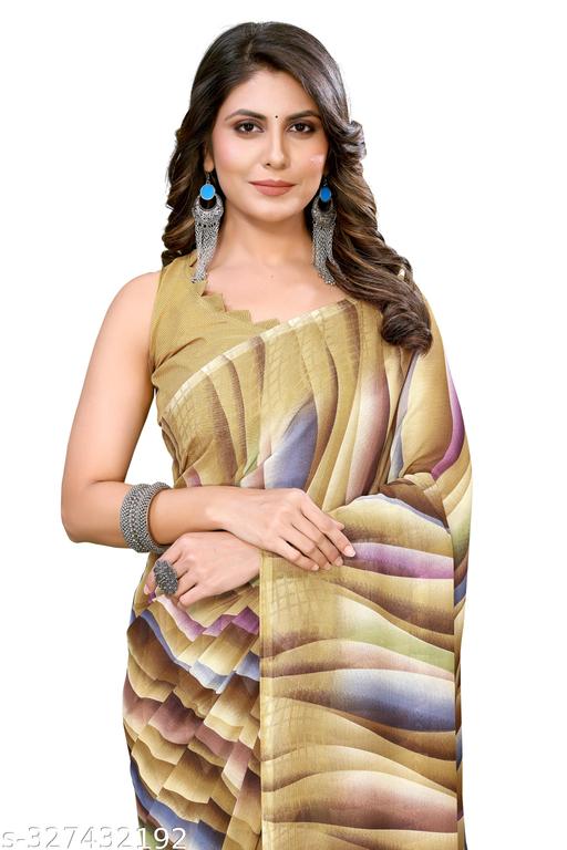 Women's Trendy Printed Georgette Saree with Blouse Material