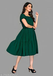 Women's "Rayon" Fashionable Flared "Stylish Kurti"  (Bottle Green)