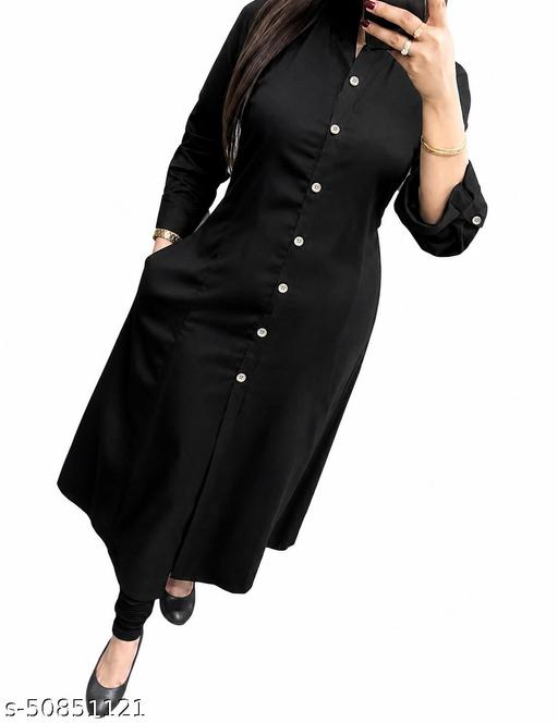 Trendy Attractive Traditional Women Black Solid Daily Wear A-Line Kurtis With Mandarin Collar & Pocket (Latest Design for Festive Season 2026)