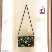 NAKASA Women's Jaipuri Handmade Damru Embroidery Small Blue Clutch Bag