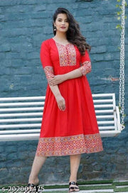 Trandy Red Border Printed Anarkali Kurti