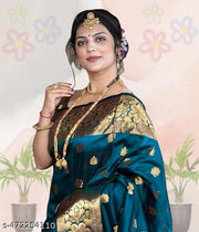 Women’s Soft Banarasi Silk Saree New Collection Sarees With Blouse Piece Peacock Blue