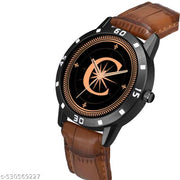 Femeo Analog 9112 Watches Round Black Dial C Design Stylish Brown Leather Strap Classic Design Fancy Wrist Watch for Men and Boys, Pack of 1 - A07ZALPHA-C-AVO-BLK-DBRW-CRL