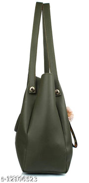 DANIEL CLARK Stylish Women's Green PU Handbag with Pom Pom Charm, Shoulder Handbag, Elegant Daily Use Purse for Office, Travel & Casual for Women & Girls