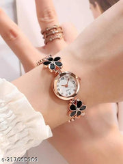 Flower Pattern Analogue Women's or Girls Watch (Rose Gold White)