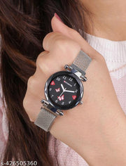 Silver New Flower Magnet belt wrist Analog Watch for Girls and Women
