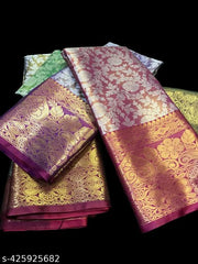 Kanjeevaram Banarasi Silk Saree With Zari Border With Unstitched Blouse