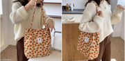 MOMISY Women Corduroy Tote Bag with Handle and Strap Belt Girls Shoulder Handbag Shopping Bag Travel for Daily Use Mother Work Beach and Grocery