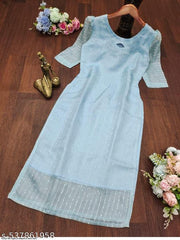 Daily Wear Luxurious Embroidered Heavy Net Kurtis with Sequins and Lining for Women