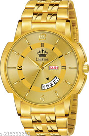 LIMESTONE Day & Date Original HMTS Gold Plated Adjustable HMTS Bracelet Quartz Analog Watch - For Men ()