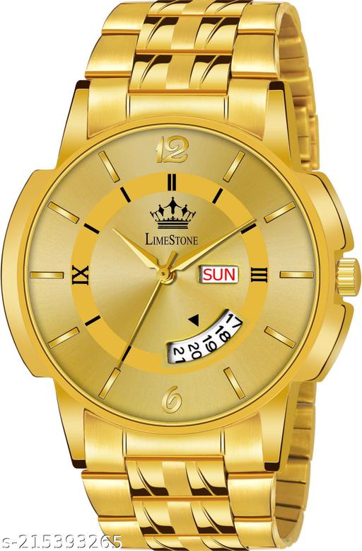 LIMESTONE Day & Date Original HMTS Gold Plated Adjustable HMTS Bracelet Quartz Analog Watch - For Men ()