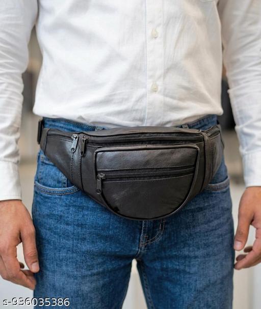 Genuine Leather Waist Bag, HAJ Bag, Kawad Bag for Men & Women | Black Fanny Pack with Multiple Zipper Pockets | Adjustable Travel Waist Pouch for Passport, Phone & Daily Essentials