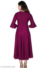 Ultra Fashion Women's Solid Round Flared Bell Sleeves Kurti