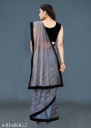 Women's Net Saree Kashvi Petite Sarees Embroidered Bollywood Net Saree with Blouse (Grey)|Women's Net Saree|