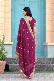 DISHA FASHION DURGA PUJA GEORGETTE BHALO MIRROR WEDDING,PARTY,FESTIVAL WEAR BOLLYWOOD SAREE.