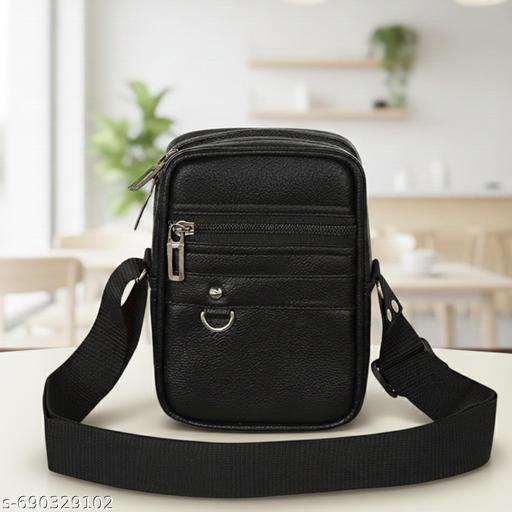 Designer Black Synthetic Leather Crossbody Bags for Mens Office Bag Stylish Sling Bag for Men Side Bags New Messenger Bags Travelling and Marketing Use Latest said Bag