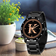 MAVIA WATCHESAnalog Round black Dial ALPHABET K Design Stylish black Strap Classic Design Fancy Watch for Men and Boys, Pack of 1 ALPHABET K-AVO-BLK-CDBLK-1