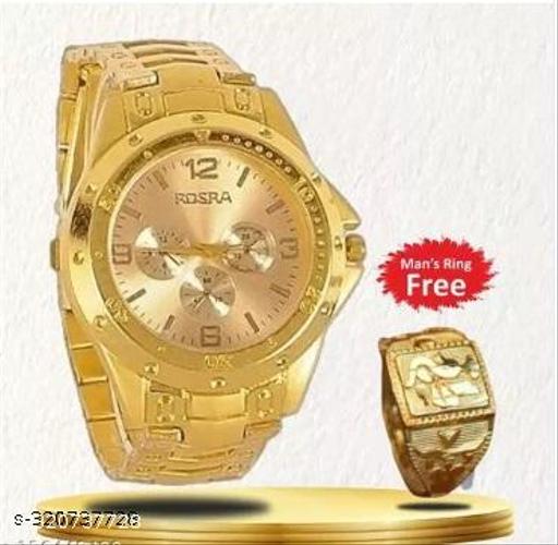 Rosra Golden Golden Formal & Ethnic Casual Analog Watch For Men’s Ring free