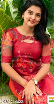 Organza Fabric Flower Print Kurtis,