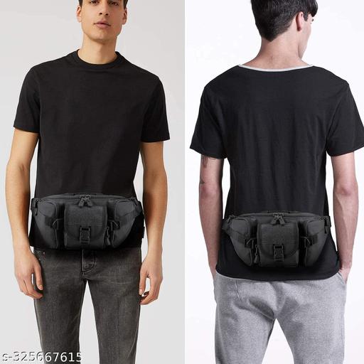 Outdoor Unisex Tactical Military Waist Pack Chest Bag 3 Pocket Holder Black | 37 x 18 x 11 cm | Black aas2