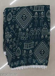 Gullak New Printed Georgette Saree with  Warli Print and Pom -Pom border
