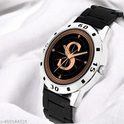 Welix Analog Round Black Dial ALPHABET S Design Stylish Black PU Strap Classic Design Fancy Wrist Watch for Men and Boys, Pack of 1 - ALPHA-S-AVO-SIL-CDBLK