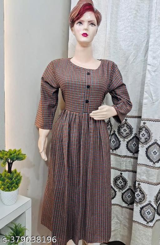 Orange Woolen Frock Kurti for Winter | Women Checkered Wool Anarkali Kurta