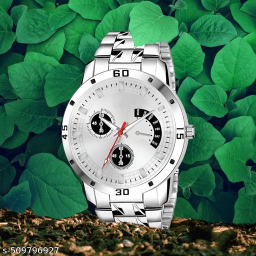 Letest Trendy Luxe Silver  Dial Analog Watch , Sleek Metal Band, and Sub-Dials Watch For Men's & Kids