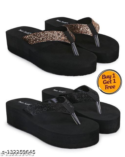 Pack  of 2 - TWO SOFT Comfortable & Stylish Extra Soft Slippers/ Flip Flop for Women & Girls Combo of 2