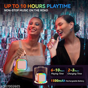 Portable Bluetooth Speaker with Wireless Microphone | RGB LED Light Speaker | Karaoke Mic Combo | Rechargeable Party Speaker