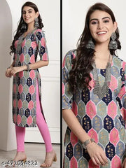 (Pack of 1) Floral Print Round-neck Kurti For Women And Girls