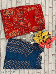 BLUE JACKET WITH RED FLORAL PRINT KURTA