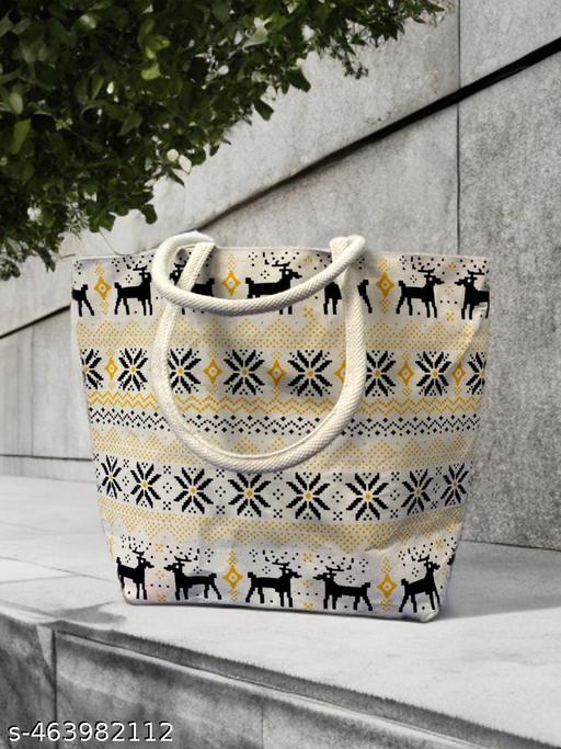 Charming Yellow Deer Canvas Bag with Studded Handle – Trendy & Functional