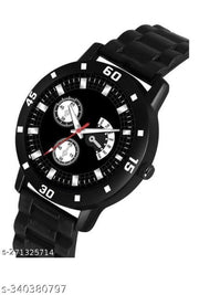 New stylish amazing analogue watches combo with bracelet wrist watch rubber strap belt black colour watch for boys & men