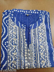 JAIPUR SARAI Woman Rayon Printed Sitara Work Kurta Mandarin Neck 3/4 Sleeves