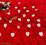 New Georgette Embroidery Red Saree With Unstitched Blouse Piece