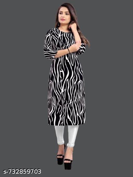 Women Crepe Fabric Printed Straight Kurti, Size -XS, S, M, L, XL, XXL, 2XL, XXXL, 3XL, 4XL, 5XL ( New Arrival New Design Fashionable Kurti )