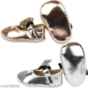 Neska Moda 6 To 12 Months Baby Girls Belly Shoe Fancy Partywear Bow Baby Sandal Velcro Booties (Toe to Heel Length - 12 cm, Brown, Silver)-BT1611andBT1612