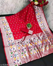 Glowing Paithani Silk Saree With Ethnic Blouse Piece