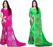 LEELAVATI Crepe Printed Daily / Party & Festive Wear Combo of 2 Stylist Fashionable Saree With Blouse pieces ( Pink , Green )
