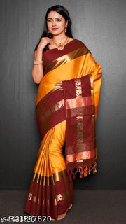 Mira Pattu Cotton Silk Saree With Running Blouse Piece (Chiku & Brown)