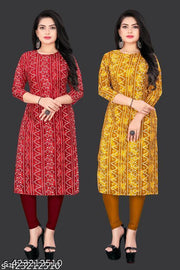 Women Crepe Printed Straight Kurti Combo of 2 PACK OF 2, Extra plus Size - S, M, L, XL, XXL, 2XL, XXXL, 3XL, 4XL, 5XL ( New Arrival New Design Fashionable Kurti )