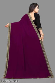 New Trending Plain Maroon Georgette Saree For Partywear