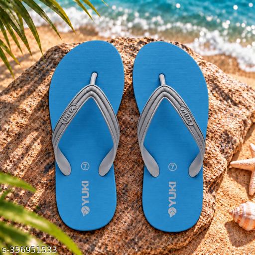 YUKI Unisex Grey Blue Flip Flops | Rubber Slippers | Hawai Chappal | Lightweight Non Slip Waterproof Slippers | Casual Footwear for Men & Women