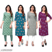 Polyster/Crepe fabric-Women Printed Straight Kurti Combo of 4