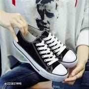 Trending and Partywear Black/White canvas Shoes for Women and Girls