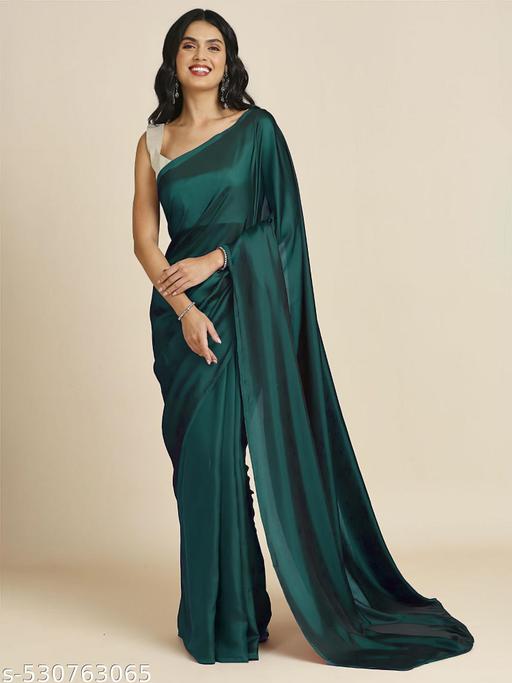 Beautiful Plain Two-Tone Soft Silk Saree with Running Blouse Piece