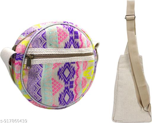 Girls and Womens Multicolor Hemp Round Sling Bag