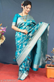 Embellished Jacquard Designer Banarasi silk Saree With Unstiched Blouse Pcs